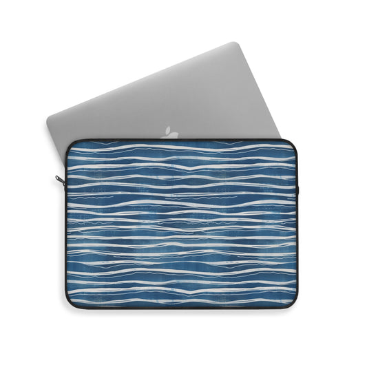 Serene Waves Minimalist Blue and White Abstract Pattern Laptop or Ipad Protective Sleeve 3 Sizes Available