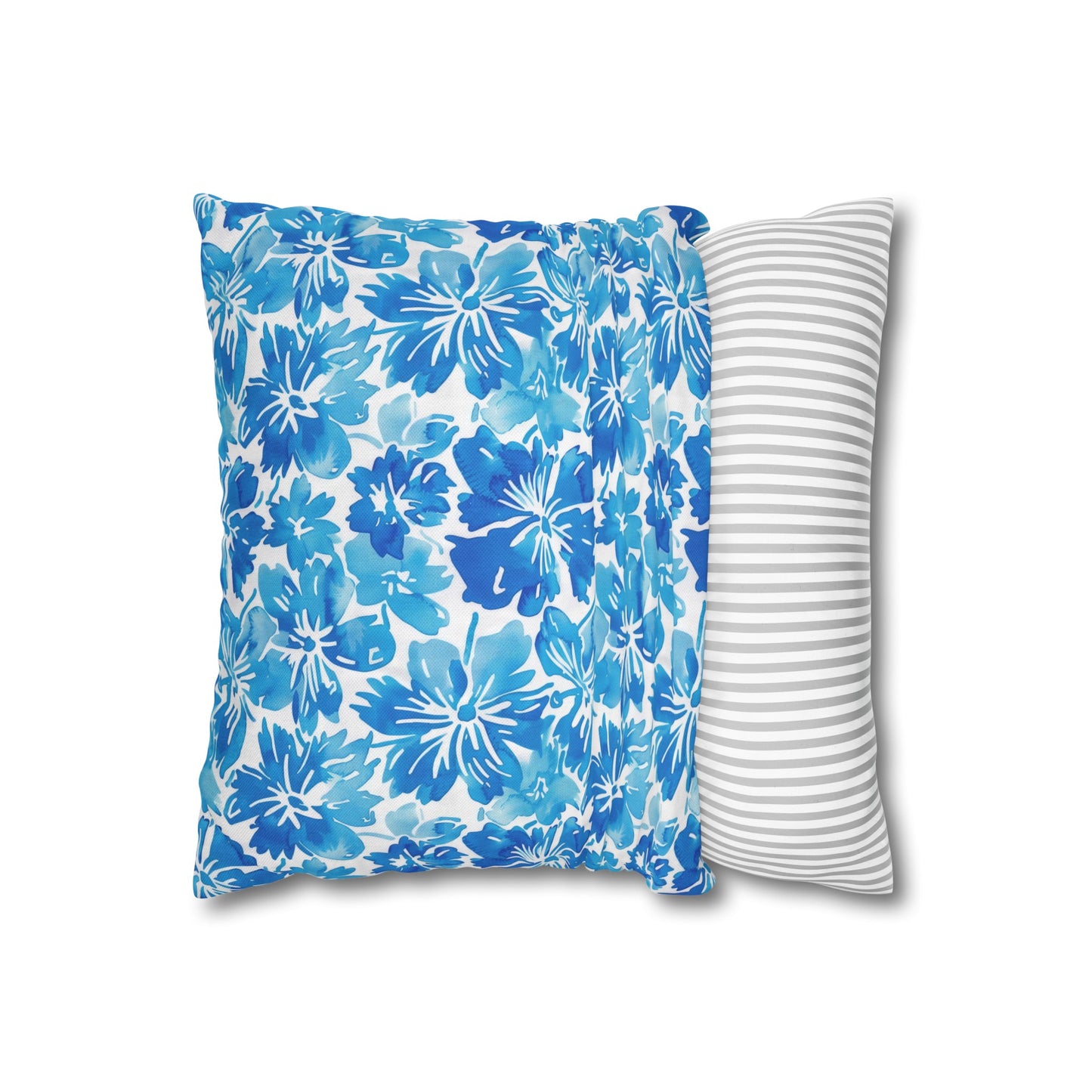 Tranquil Tropics: Soft Blue Tropical Flowers Spun Polyester Square Pillowcase 4 Sizes