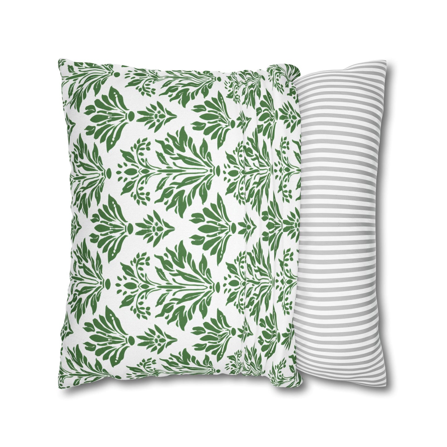 Green Floral Indian Block Print Pattern Spun Polyester Square Pillowcase 4 Sizes