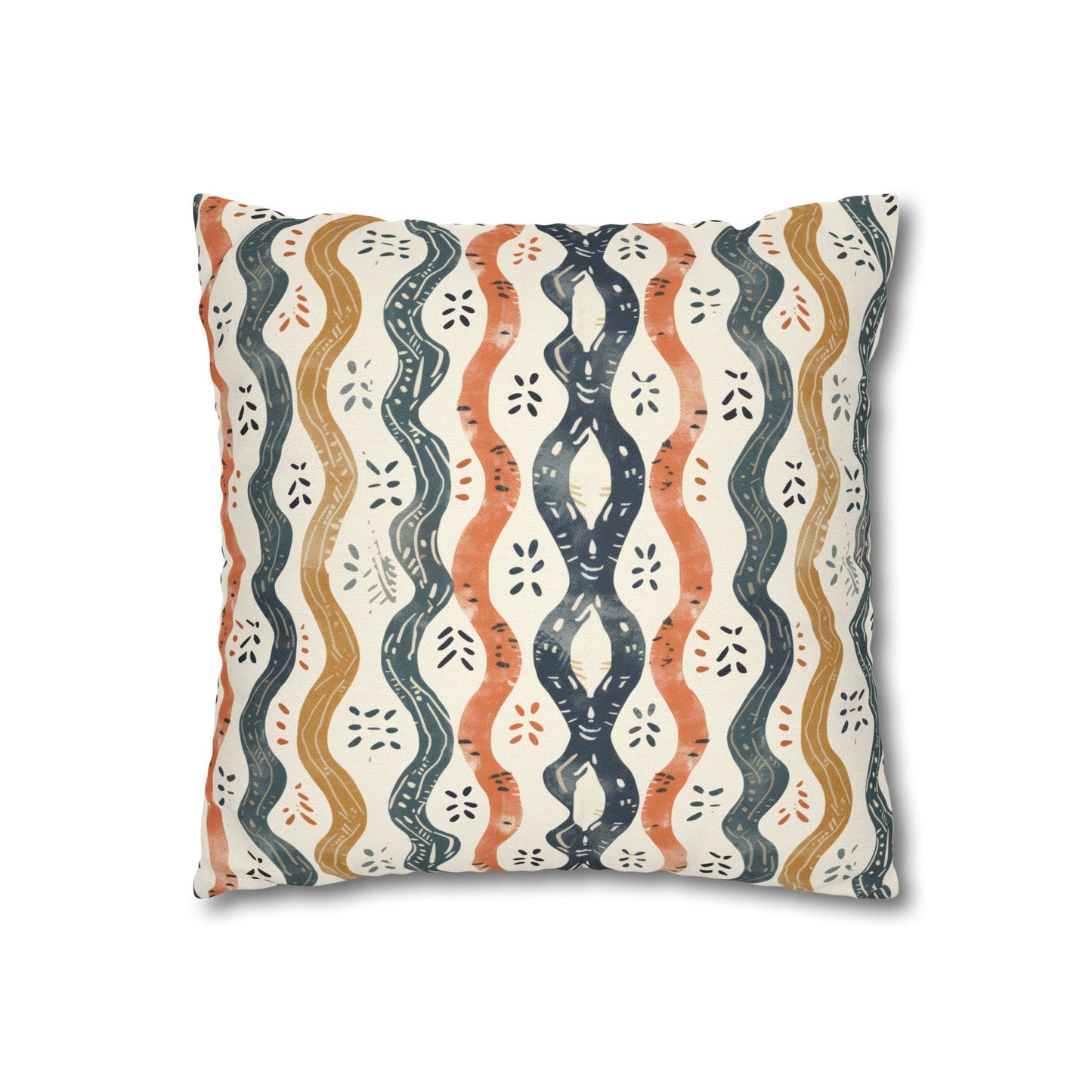 Boho Waves with Earthy Blues Reds and Browns Spun Polyester Square Pillowcase 4 Sizes