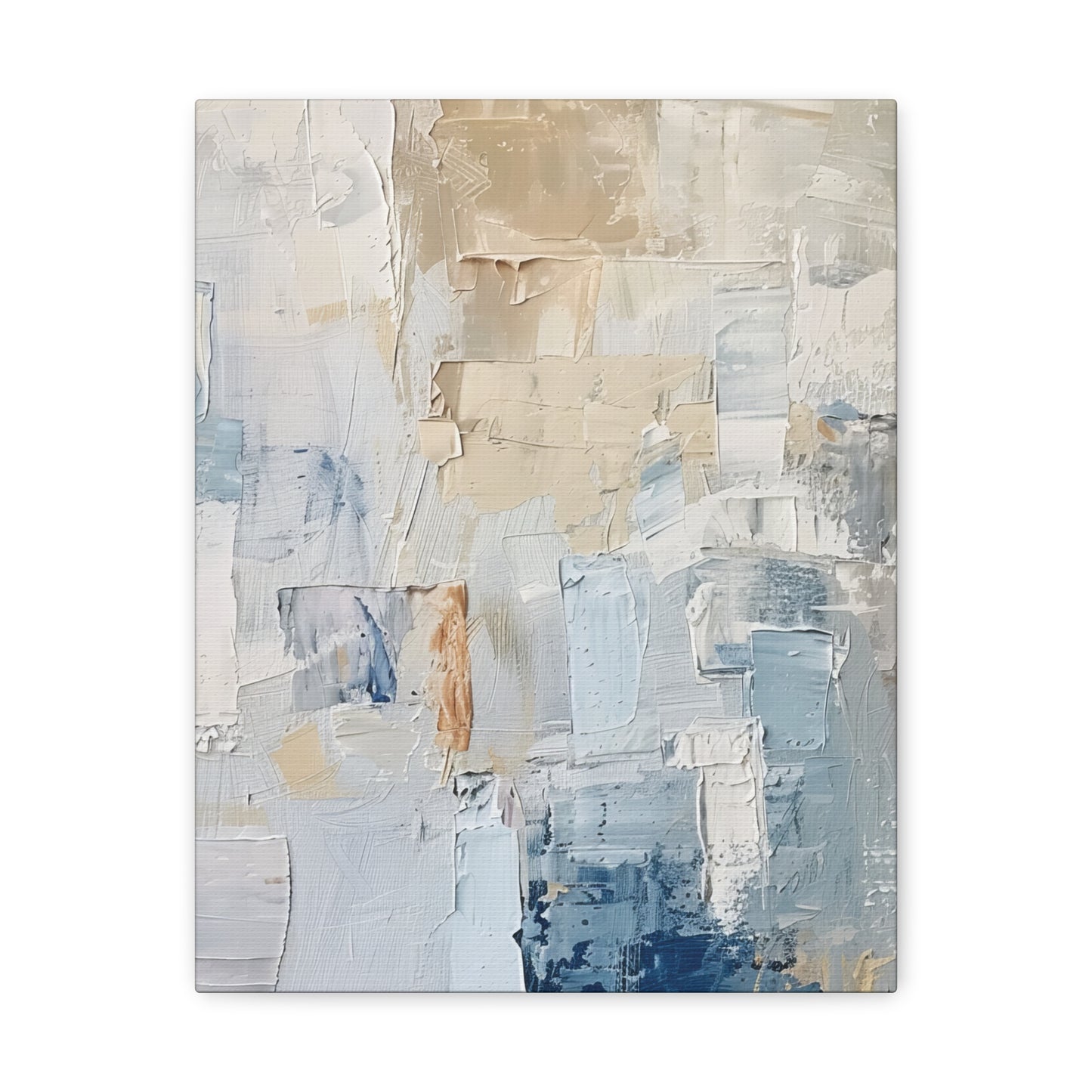 Bold Contrasts Abstract Tan, Grey and Blue Color Blocking with Heavy Strokes Print on Canvas Gallery - 13 Sizes