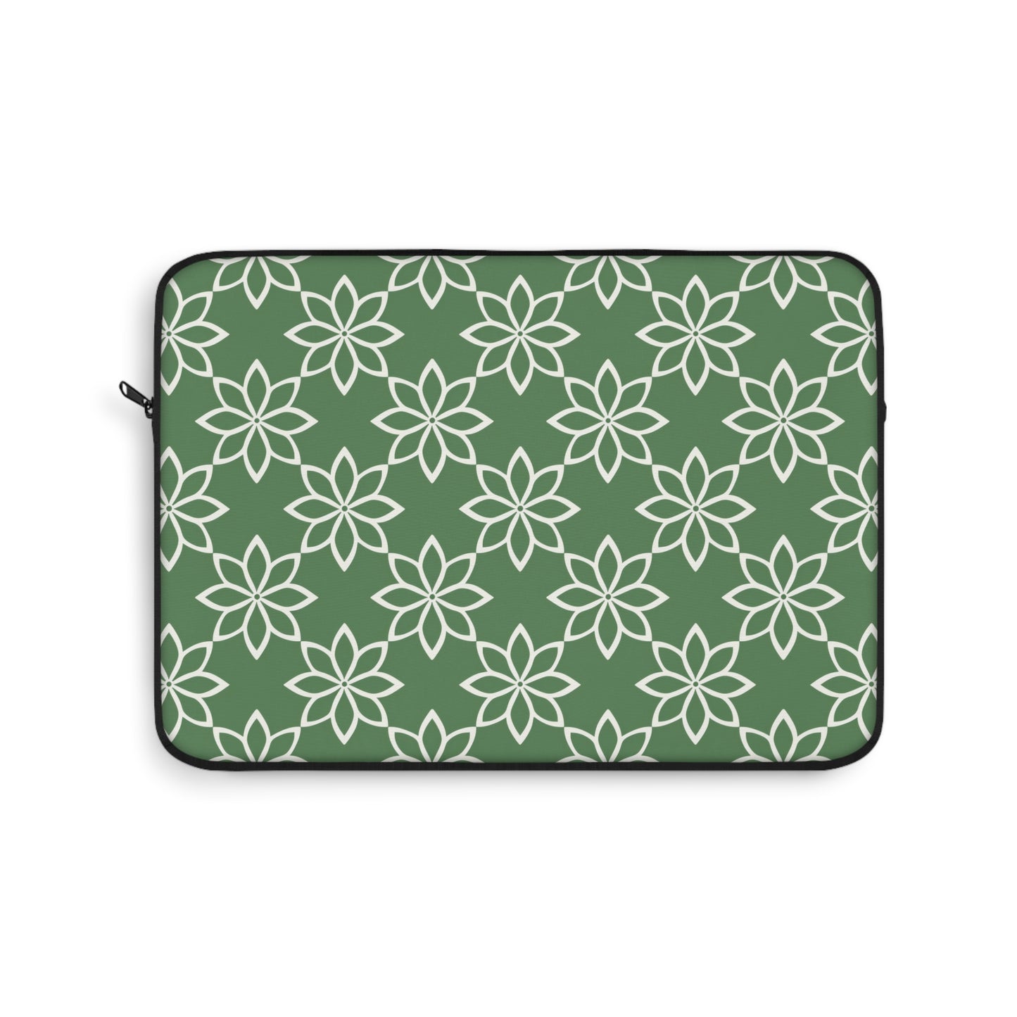 Modern Minimalist Green and White Geometric Floral Design Laptop or Ipad Protective Sleeve 3 Sizes Available