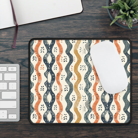 Boho Waves with Earthy Blues Reds and Browns Gaming Mouse Pad with Finished Edges