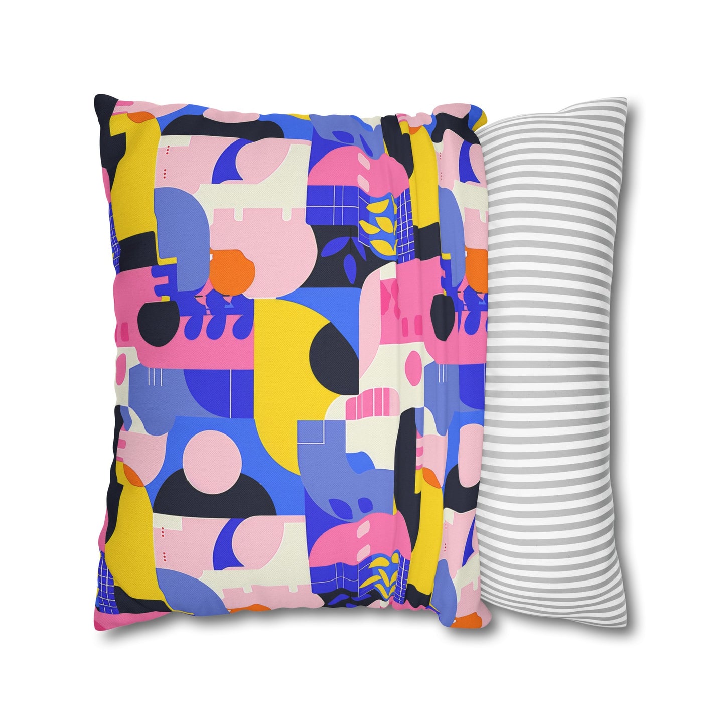 Pop Art in Vibrant Bold Geometric Colors Spun Polyester Square Pillowcase 4 Sizes