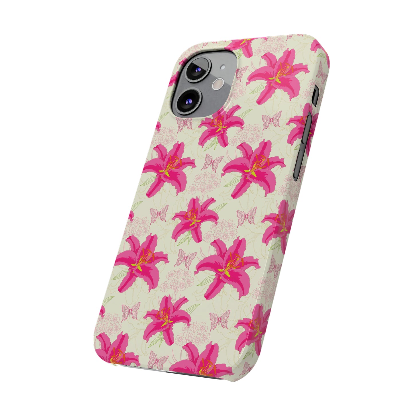 Large Lilies and Butterflies Iphone 15-12 Slim Phone Case