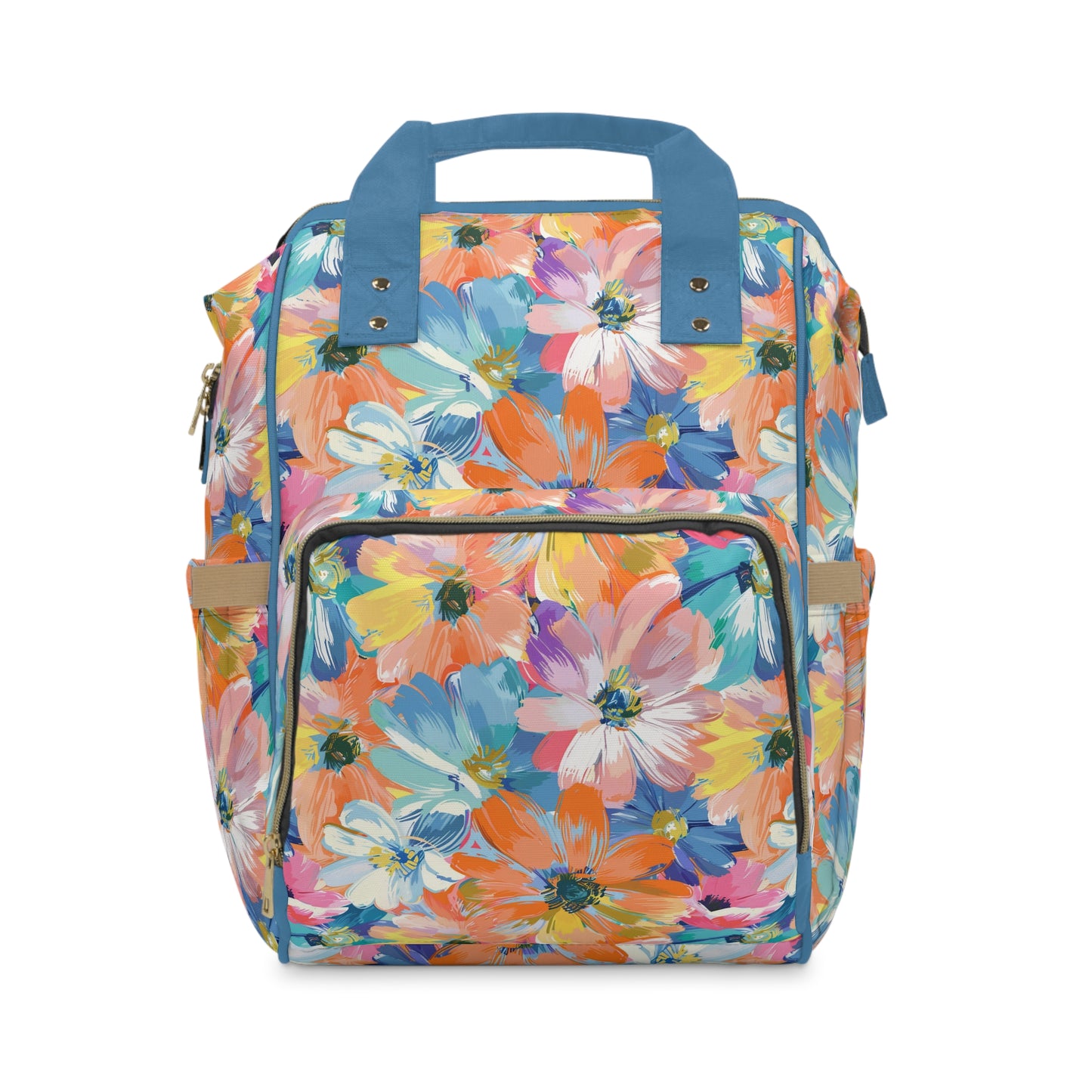 Subdued Elegance: Muted Colorful Watercolor Floral Blooms Multifunctional Diaper Backpack