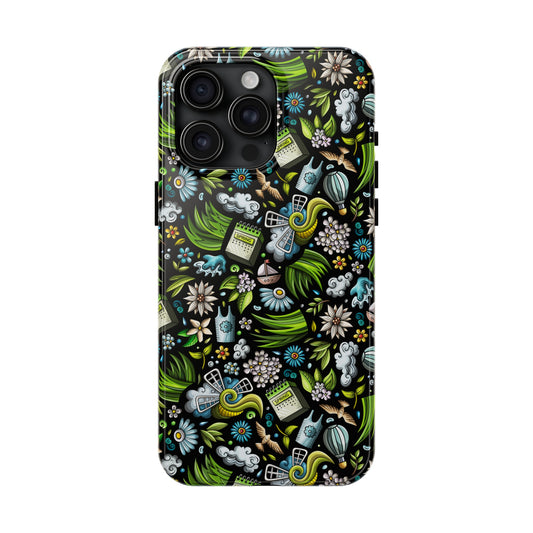 Spring Flowers and Gardening Design on Black Background Iphone Tough Phone Case