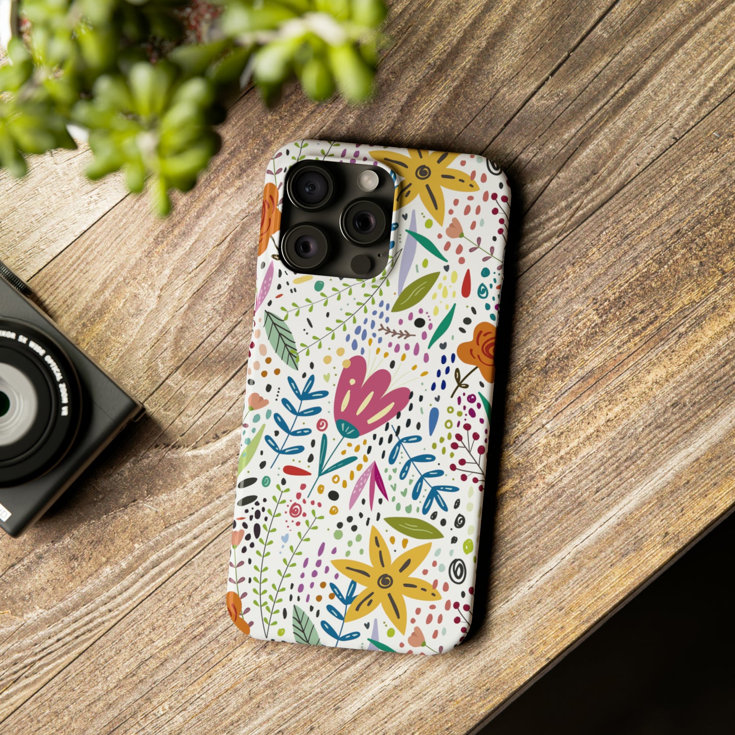 Springtime Splendor: Hand-Drawn Flowers Bursting with Vibrant Colors Design Iphone 15-12 Slim Phone Case