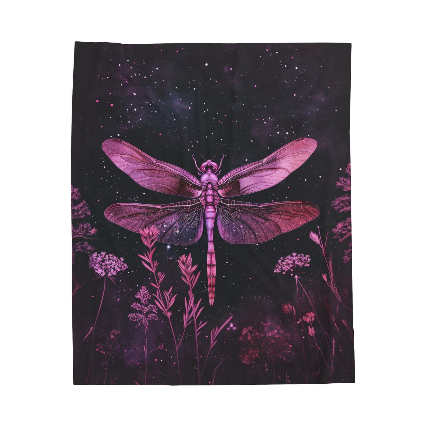 Galactic Dragonfly Dreams with Celestial Florals Velveteen Plush Blanket 3 Sizes