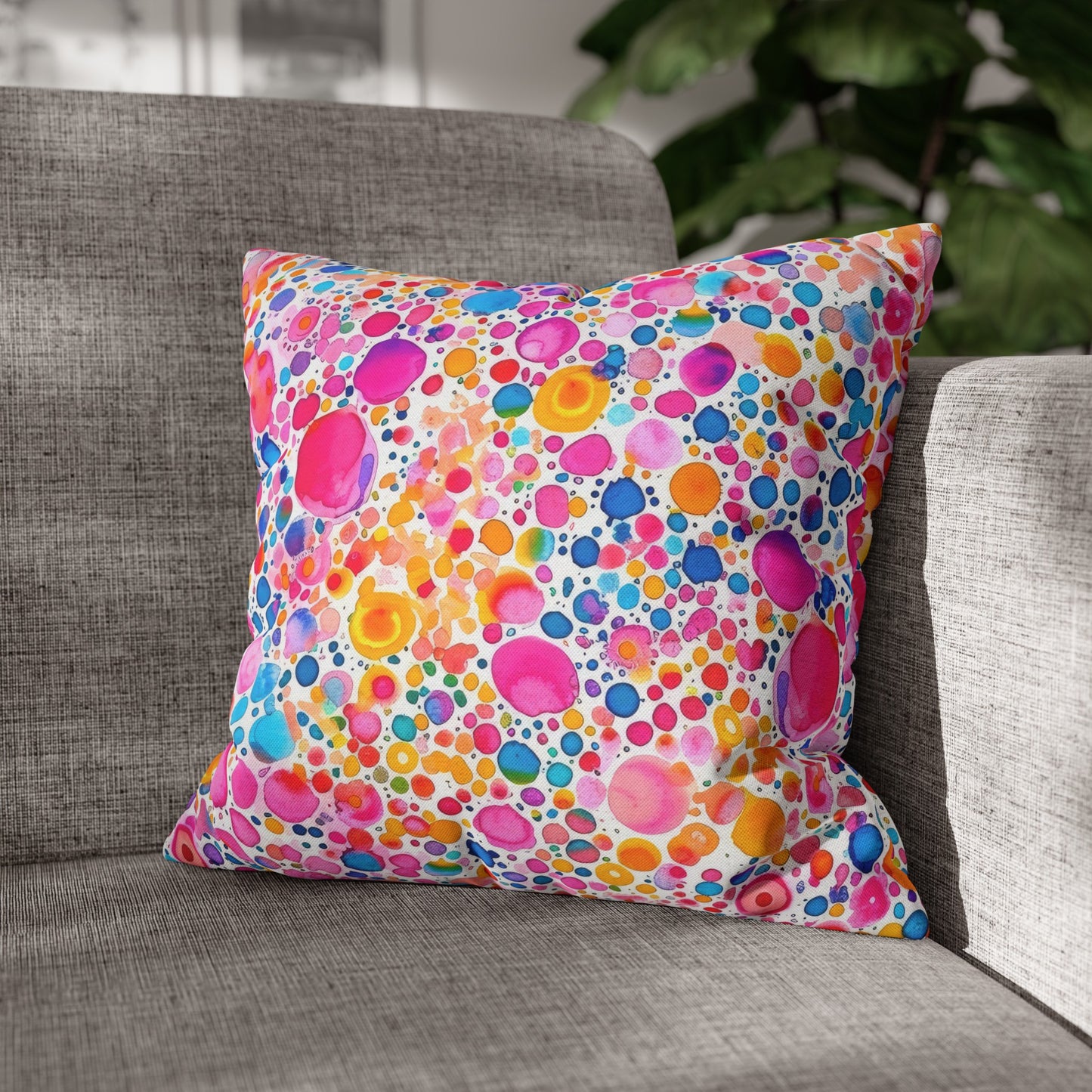 Prismatic Splatter: Rainbow Watercolor Explosion Spun Polyester Square Pillowcase 4 Sizes