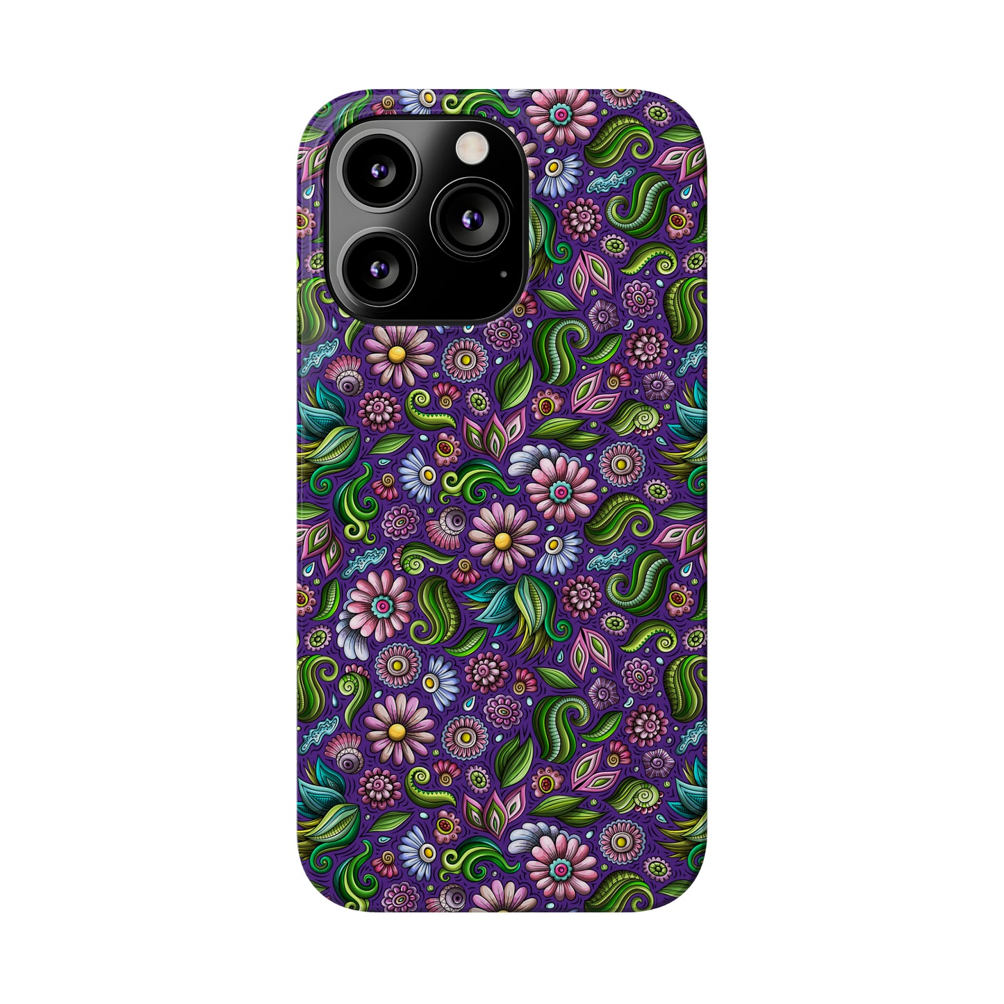 Purple & Pink Daisy Floral Print Purple Background Iphone 15-12 Slim Phone Case