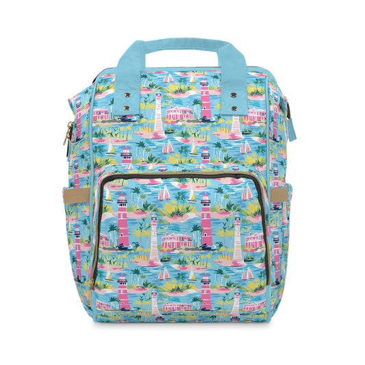 Coastal Charms: Sailboats and Lighthouses Adorning the Coastline Multifunctional Diaper Backpack