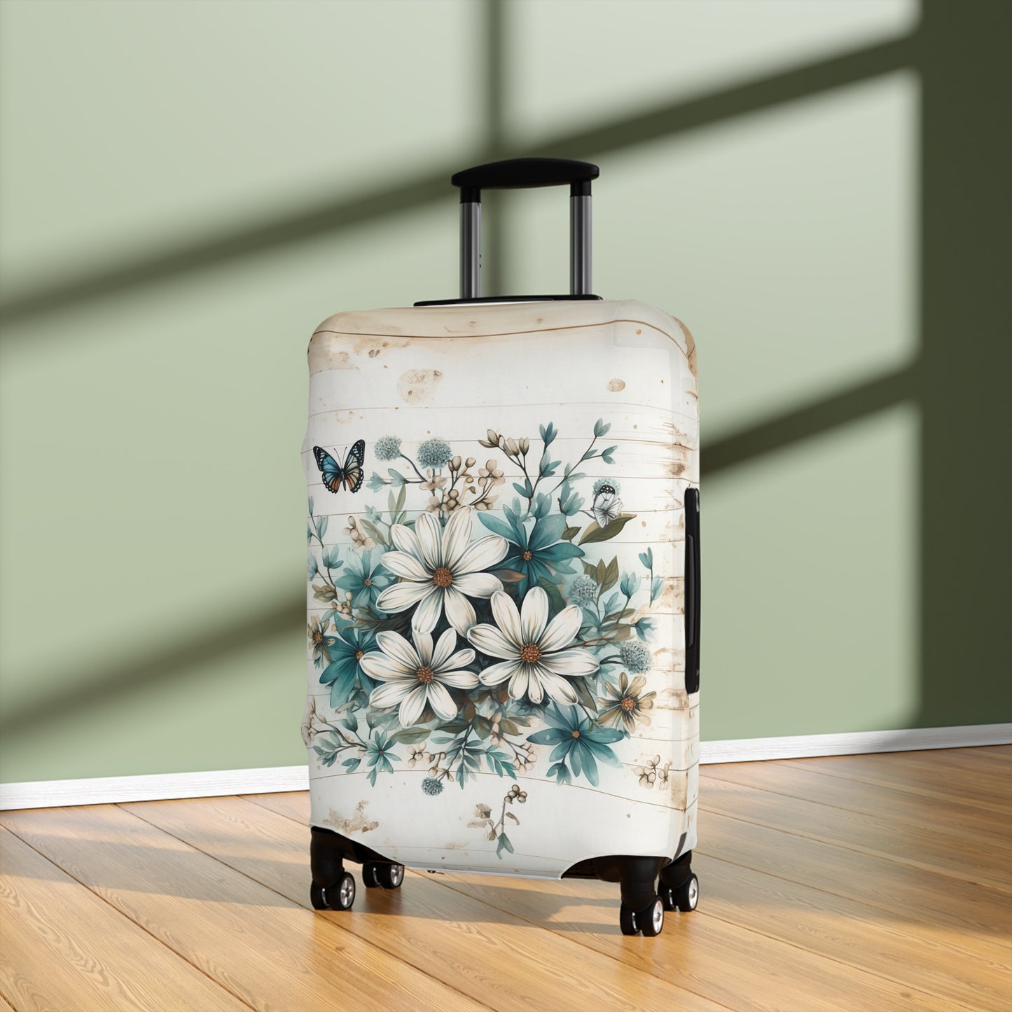 Rustic Charm Bouquet featuring Teal Accents White Wild Daisies with Butterflies  Luggage Protector and Cover 3 Sizes