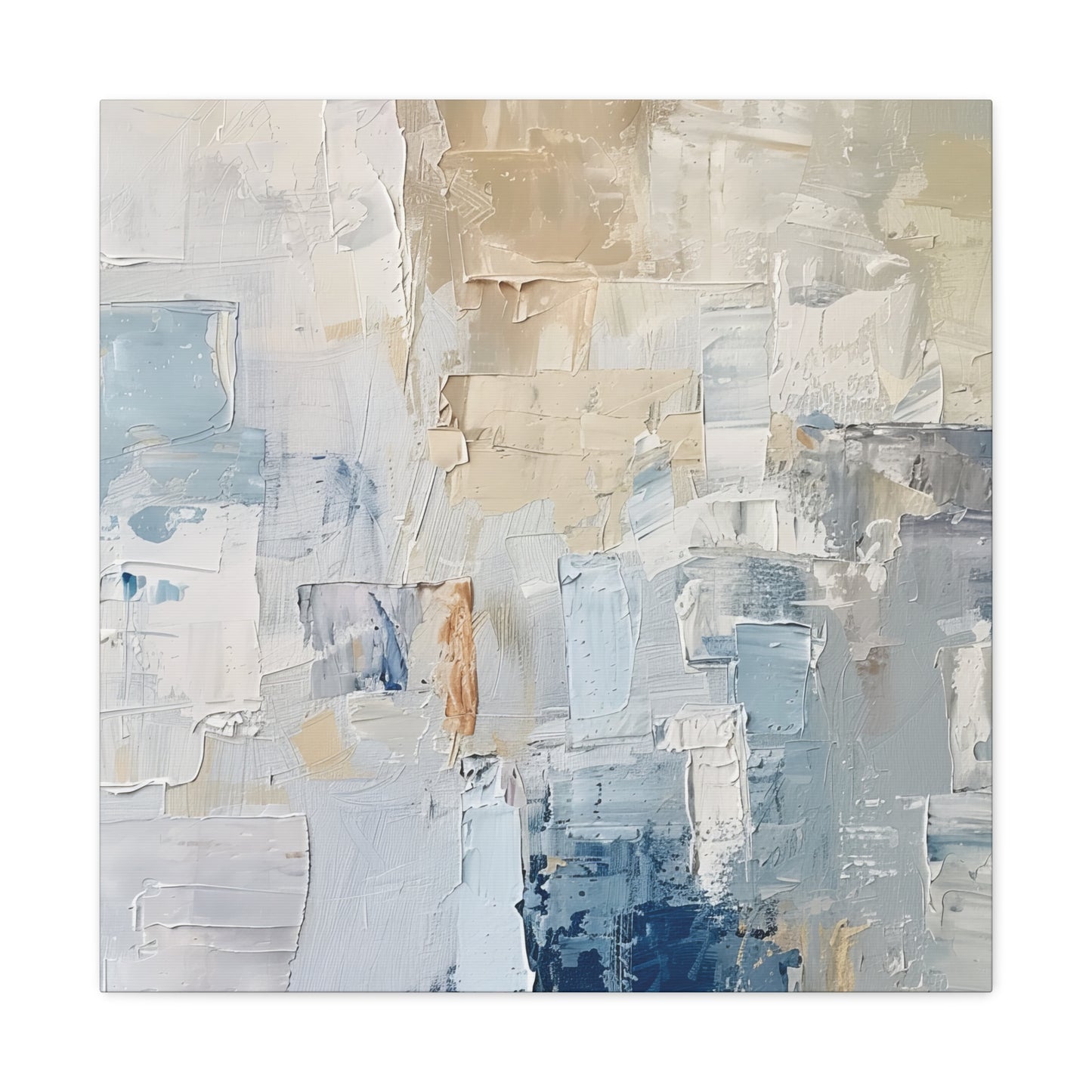 Bold Contrasts Abstract Tan, Grey and Blue Color Blocking with Heavy Strokes Print on Canvas Gallery - 13 Sizes