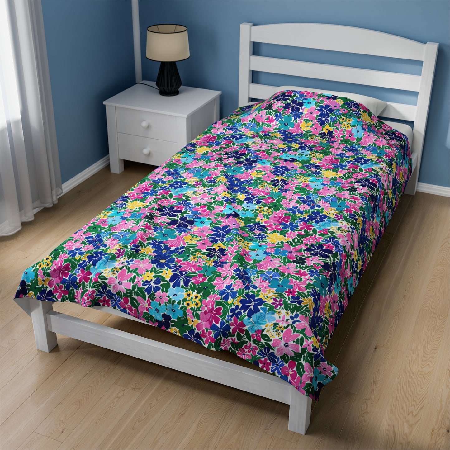 Rainbow Blooms: Vibrant Multi-color Watercolor Flowers in Full Bloom Velveteen Plush Blanket 3 Sizes