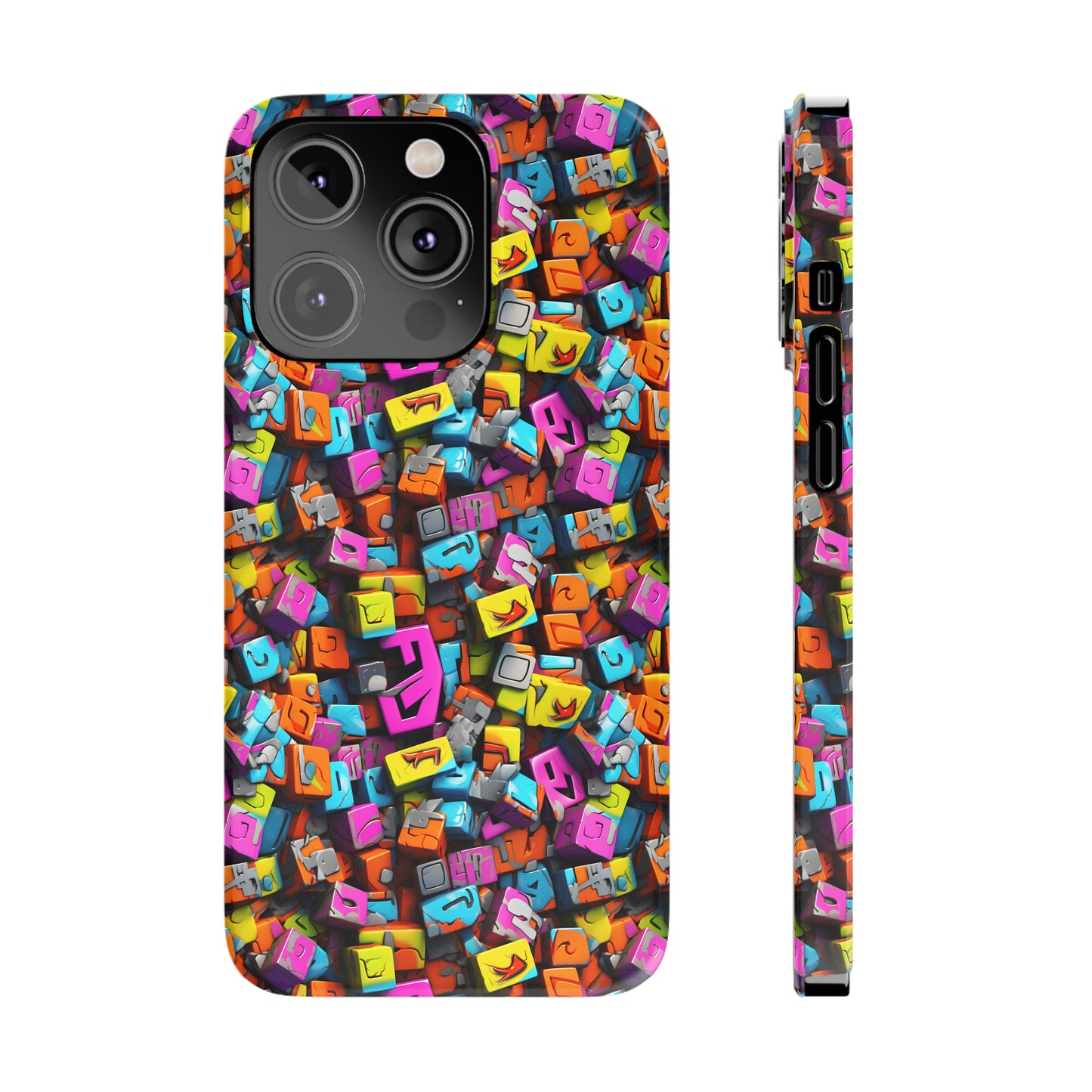 3D Abstract Colorful Block Design Iphone 15-12 Slim Phone Case