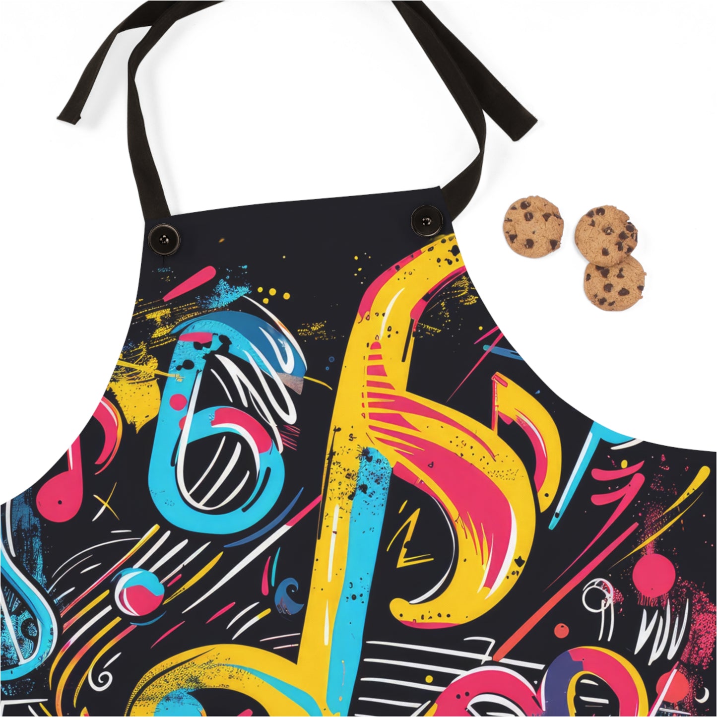 Electric Music Vibes Abstract Neon Musical Notes with Energetic Colors Kitchen Chef Apron