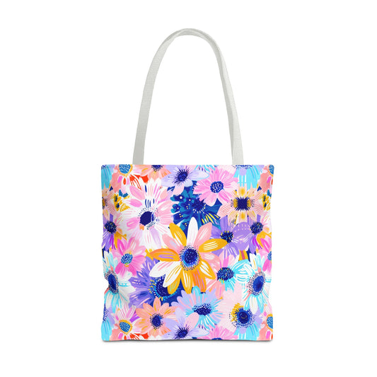 Watercolor Wonderland: Large Colorful Daisies Blooming with Radiance Canvas Tote Bag 3 Sizes