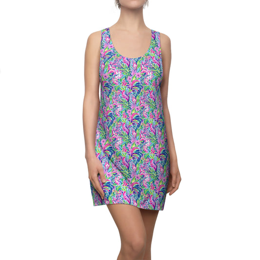 Tropical Serenity: Pink, Green, and Blue Watercolor Floral Delight Women's Racerback Dress XS - 2XL