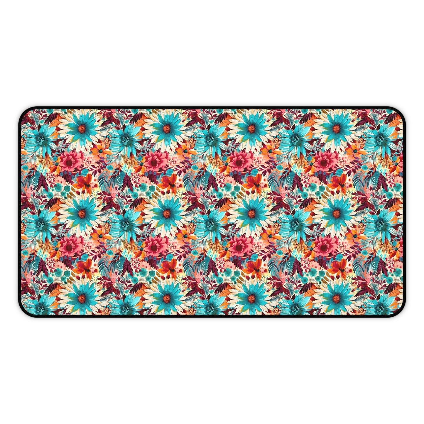 Floral Explosion of Pinks, Teals and Oranges on a Soft Cream Canvas Extended Gaming Mouse Pad Desk Mat - 3 Sizes