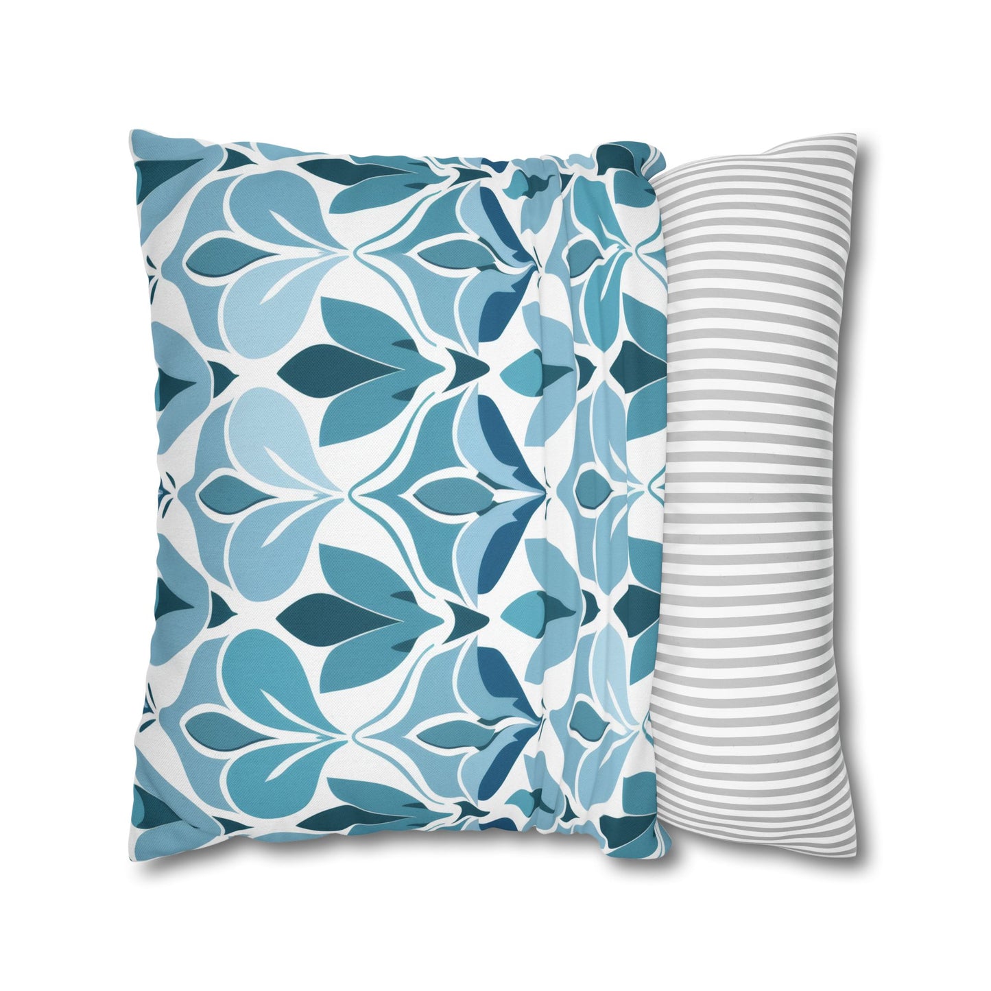 Elegant Floral Pattern in Shades of Aqua and Teal, Forming Graceful Botanical Motifs Spun Polyester Square Pillowcase 4 Sizes