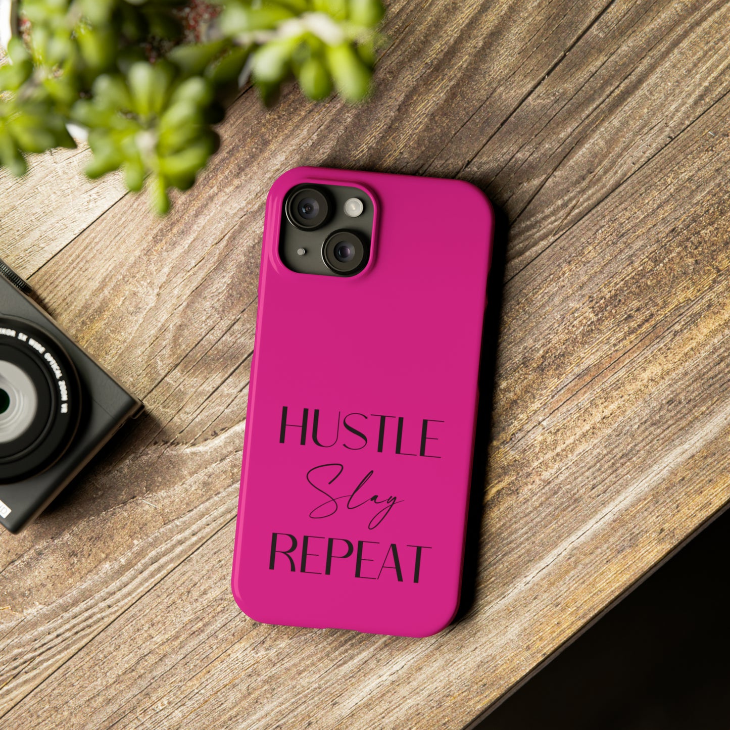 Pink & Black - Hustle Slay Repeat Iphone 15-12 Slim Phone Case