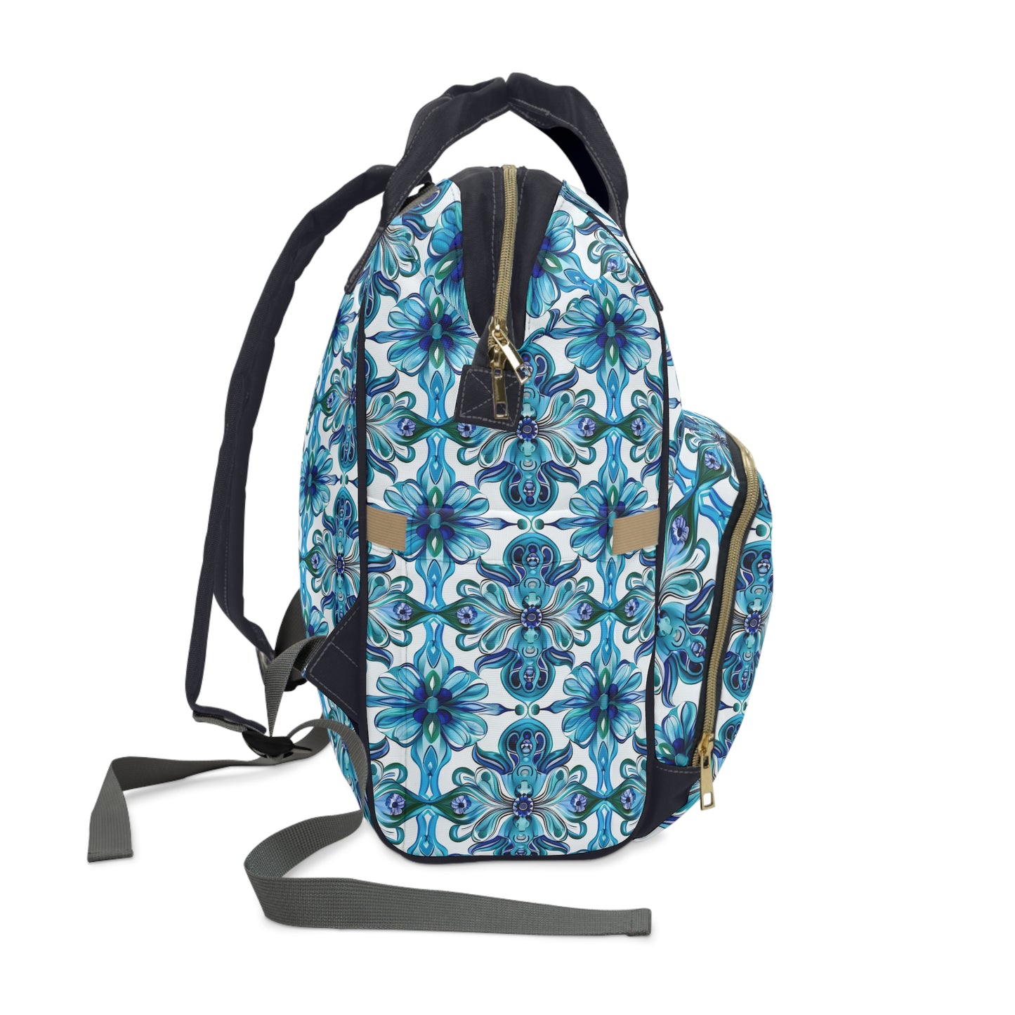 Vibrant Tapestry of Teal and Blue Flowers Multifunctional Diaper Backpack