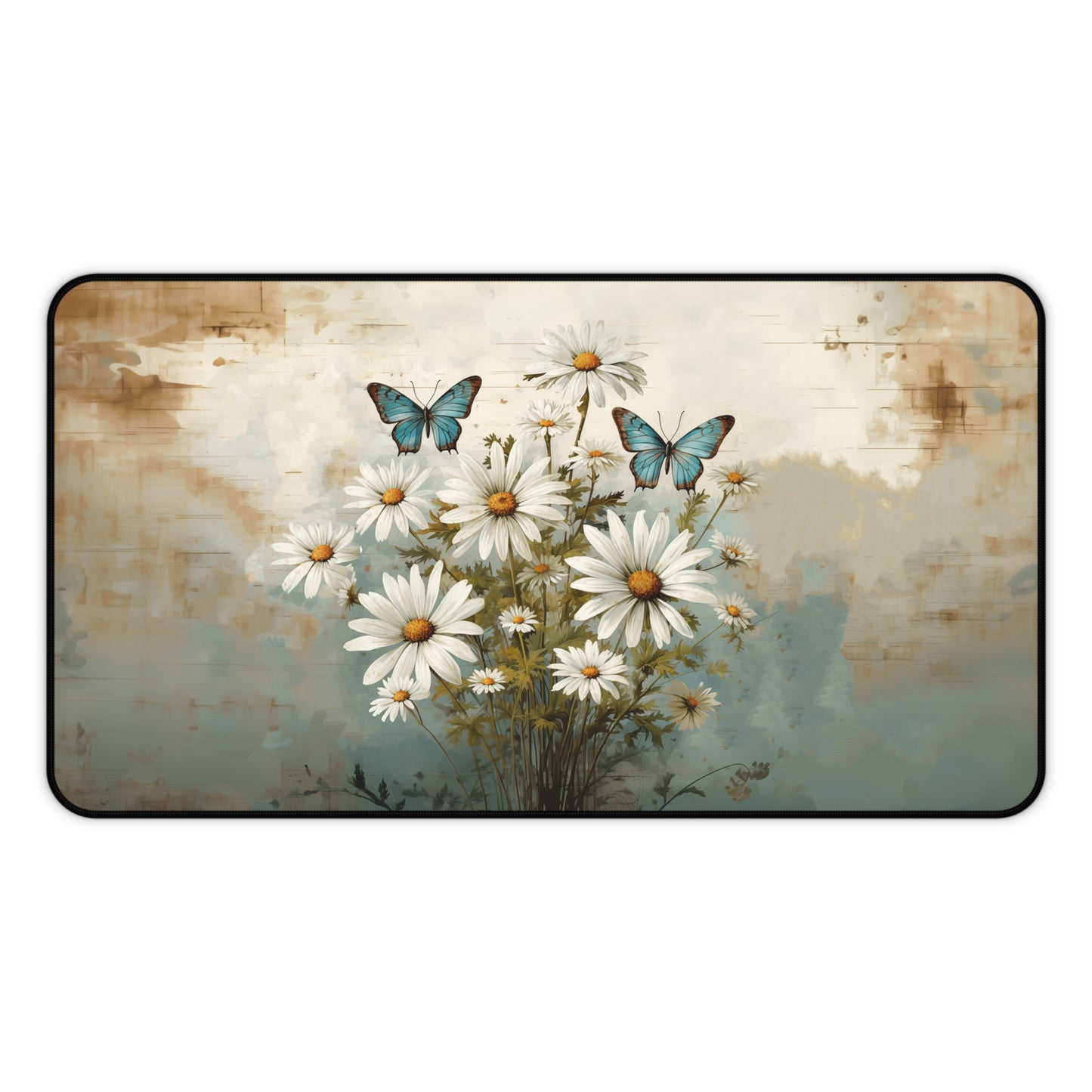 Rustic Farmhouse Daisy and Butterfly Design - Desk Mat Extended Gaming Mouse Pad 3 Sizes