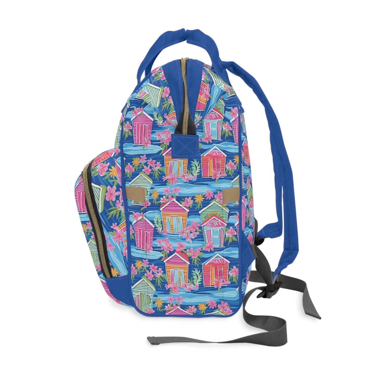 Seaside Serenade: Watercolor Beach Houses Amidst Blooming Florals Multifunctional Diaper Backpack