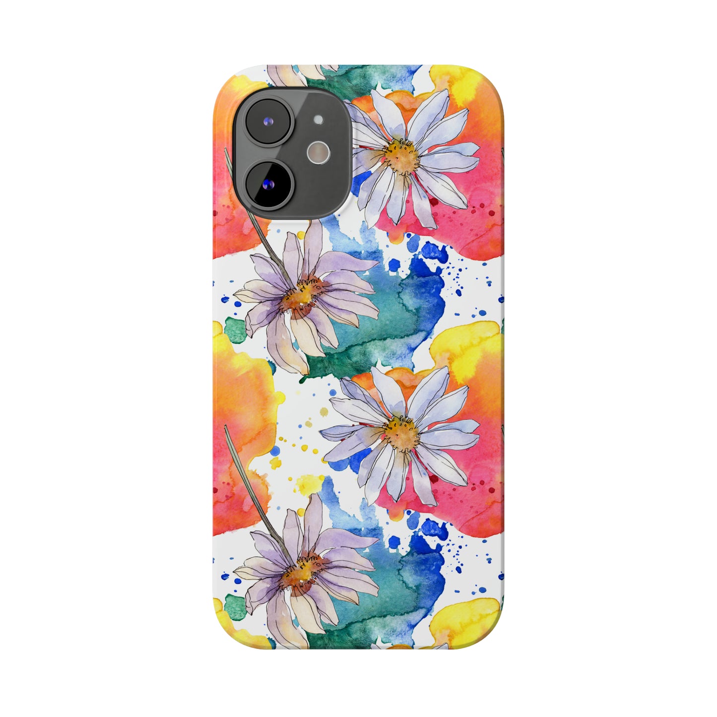 Large Colorful Watercolor Daisy Design Iphone 15-12 Slim Phone Case