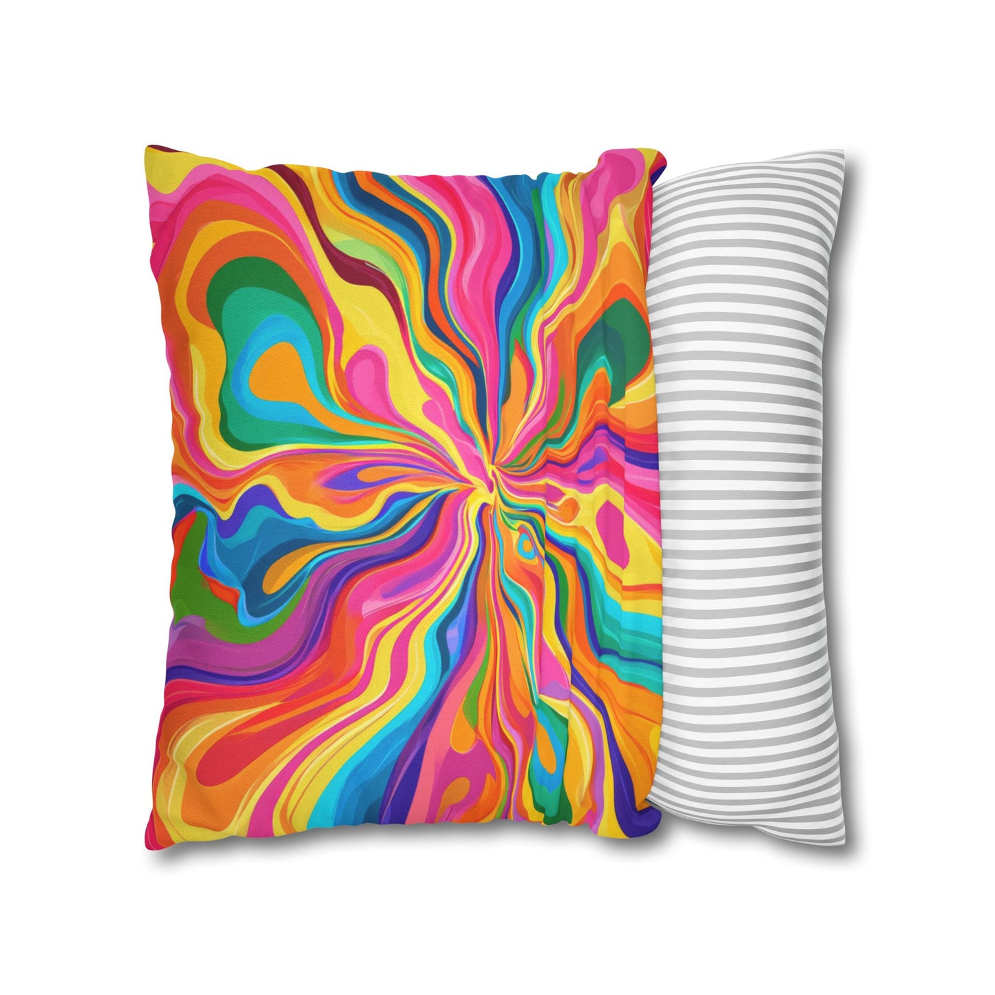 Color Rainbow Fusion Swirl Spun Polyester Square Pillowcase 4 Sizes