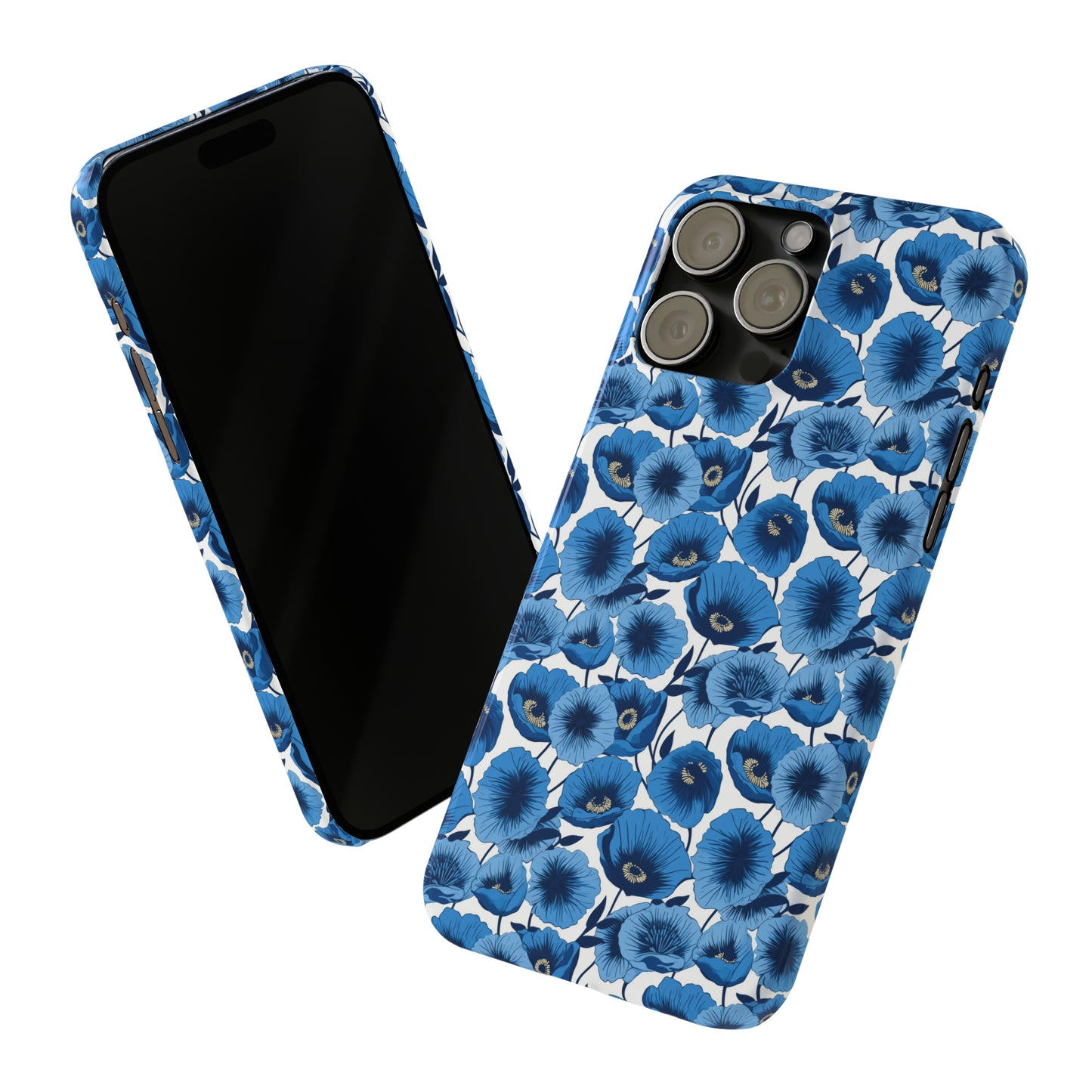 Vivid Blooms Bright Blue Poppies Design Iphone 15-12 Slim Phone Case