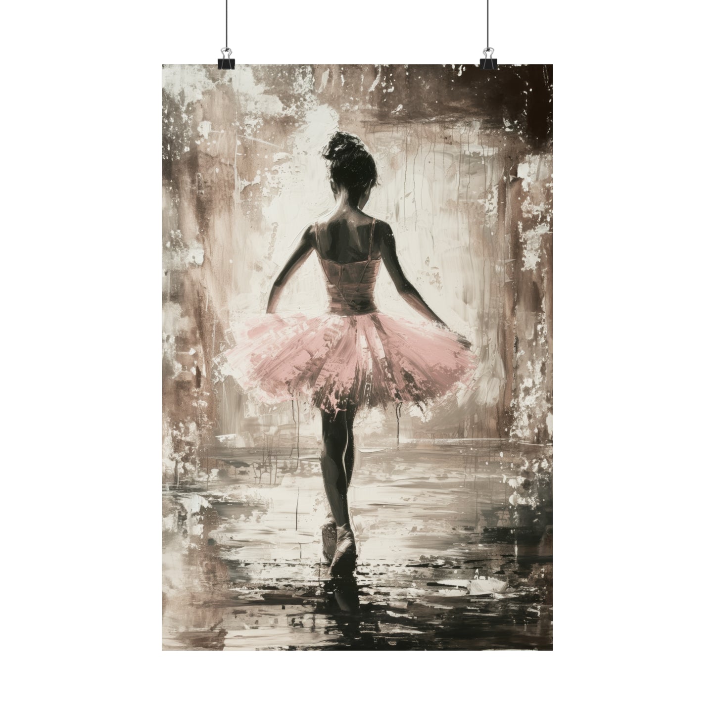 Nostalgic Young Girl Ballerina in Pink Ballerina Print on Matte Poster - 6 Sizes