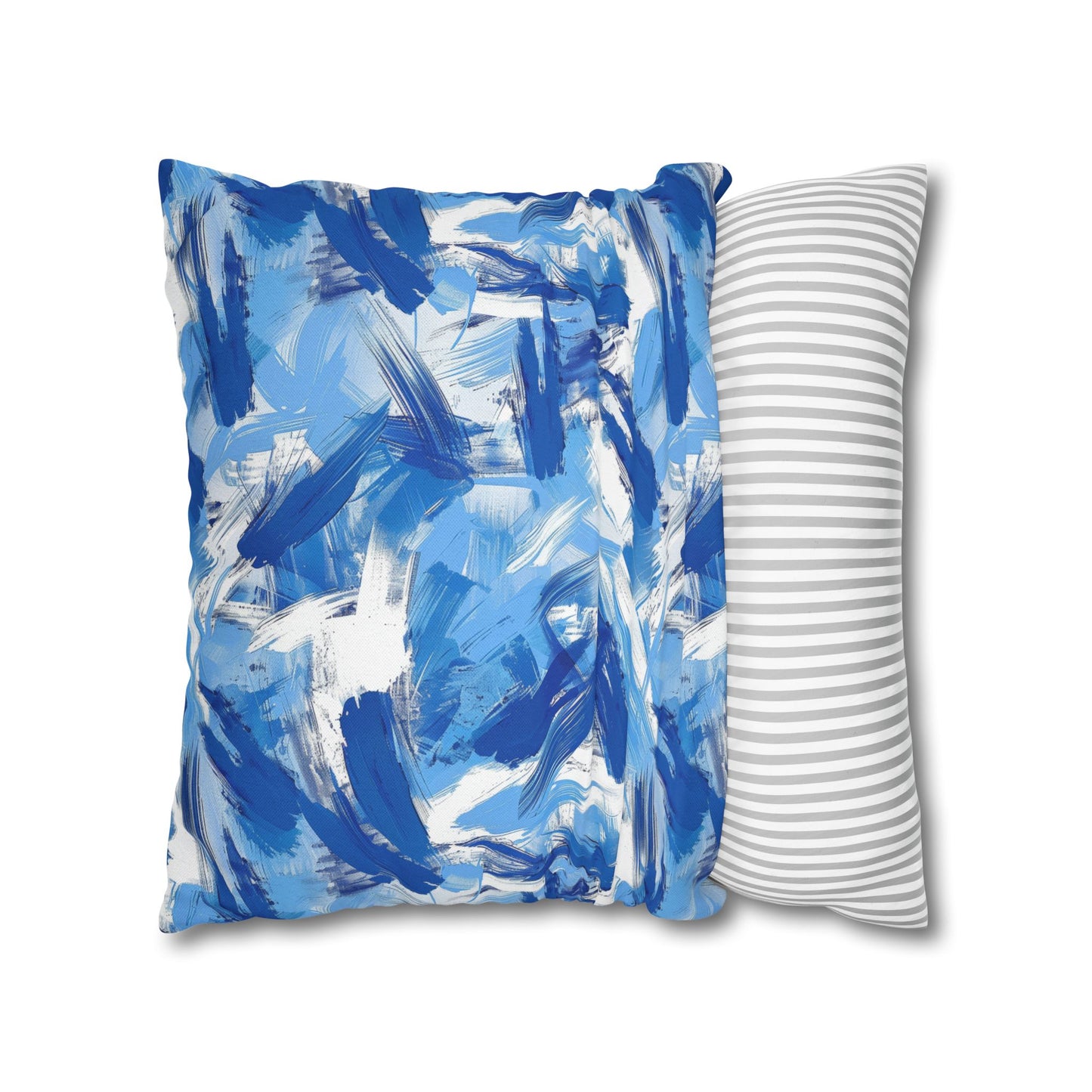 Bold Blue and White Abstract Brushstroke Pattern Spun Polyester Square Pillowcase 4 Sizes