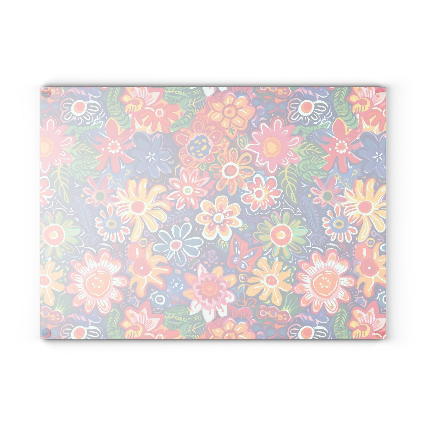 Fluttering Kaleidoscope: Vibrant Multicolor Flowers and Butterflies in Flight Cutting Board 2 Sizes