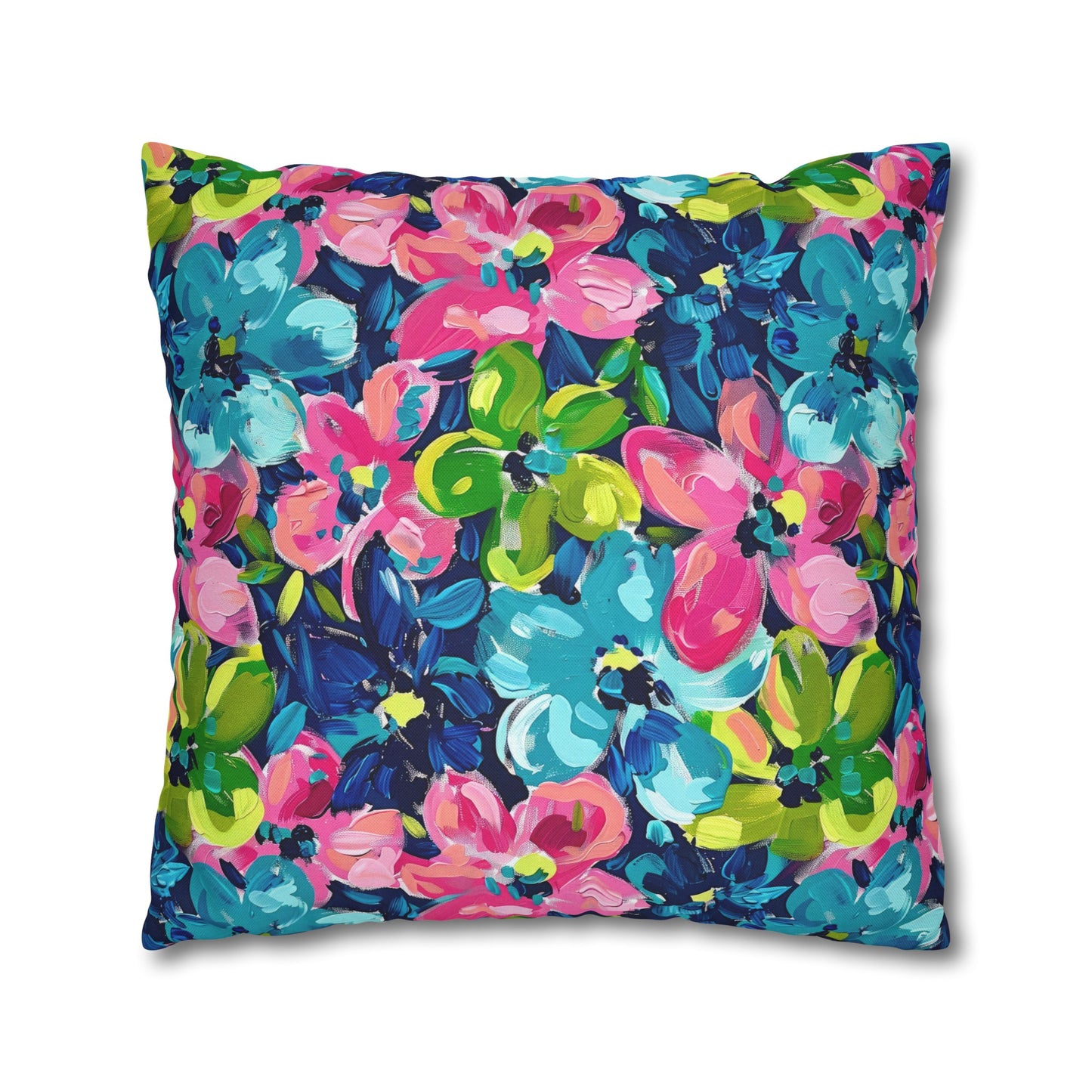 Dusk Blossoms: Moody Pink, Blue, and Yellow Watercolor Flowers Spun Polyester Square Pillowcase 4 Sizes