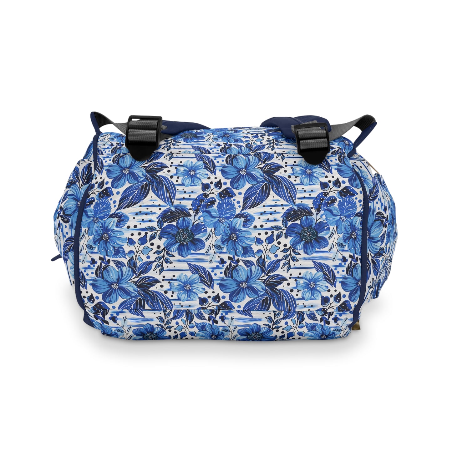 Floral Symphony in Shades of Blue, Harmonized with Abstract Lines Multifunctional Diaper Backpack