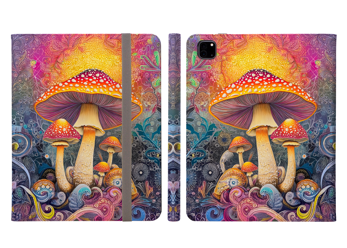 Psychedelic Forest of Vibrant Amanita Mushrooms Protective iPad Pro 11 & Pro 12.9 Protective Case and Pencil Holder