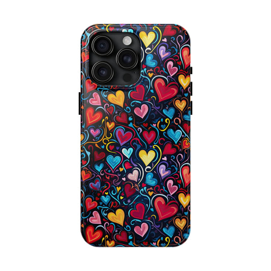 Whimsical Colorful Heart Design Iphone Tough Phone Case