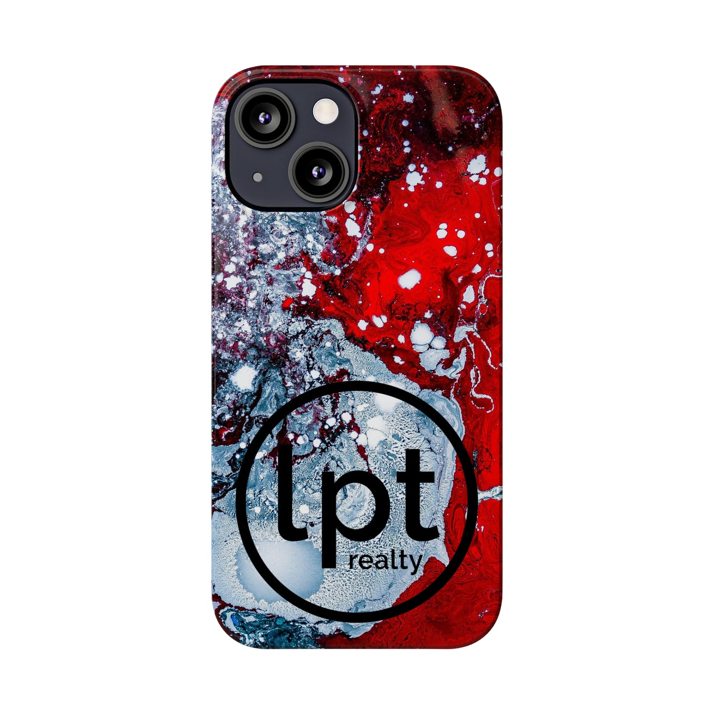 LPT Realty Logo -  Red, Black and White Alcohol Ink Design Iphone 15-12 Slim Phone Case