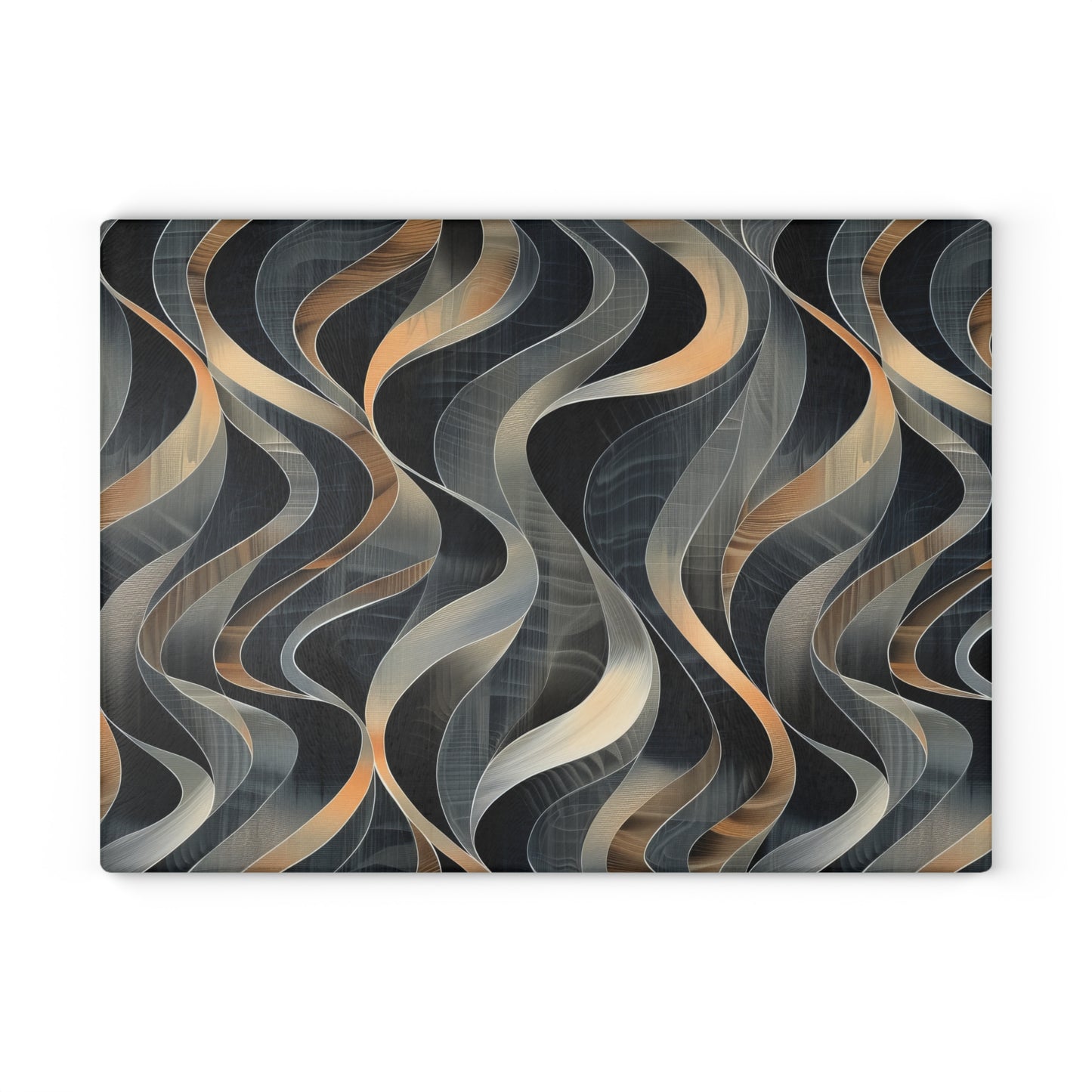 Artistic Fusion of Wavy Lines in a Palette of Silver, Gold, and Dark Hues Cutting Board 2 Sizes