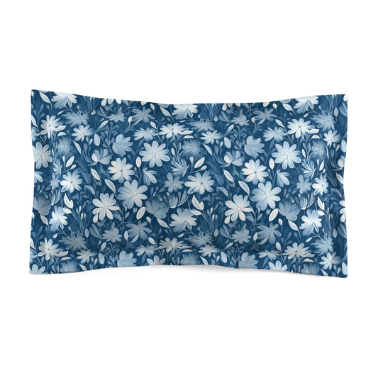 Gentle Elegance: Soft Muted Blue Flower Design Pillow Shams - 2 Sizes