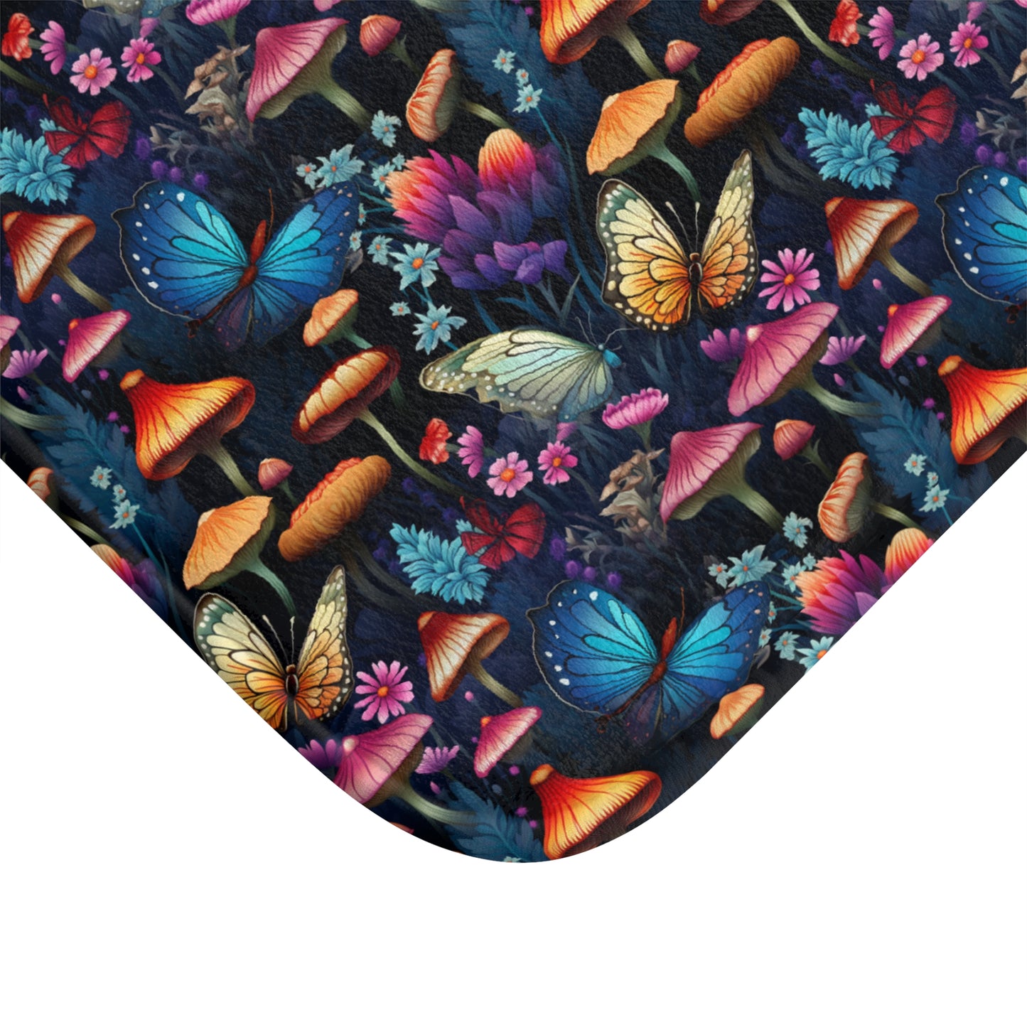 Mystical Butterflies and Mushroom Nighttime Garden  - Bathroom Non-Slip Mat 2 Sizes