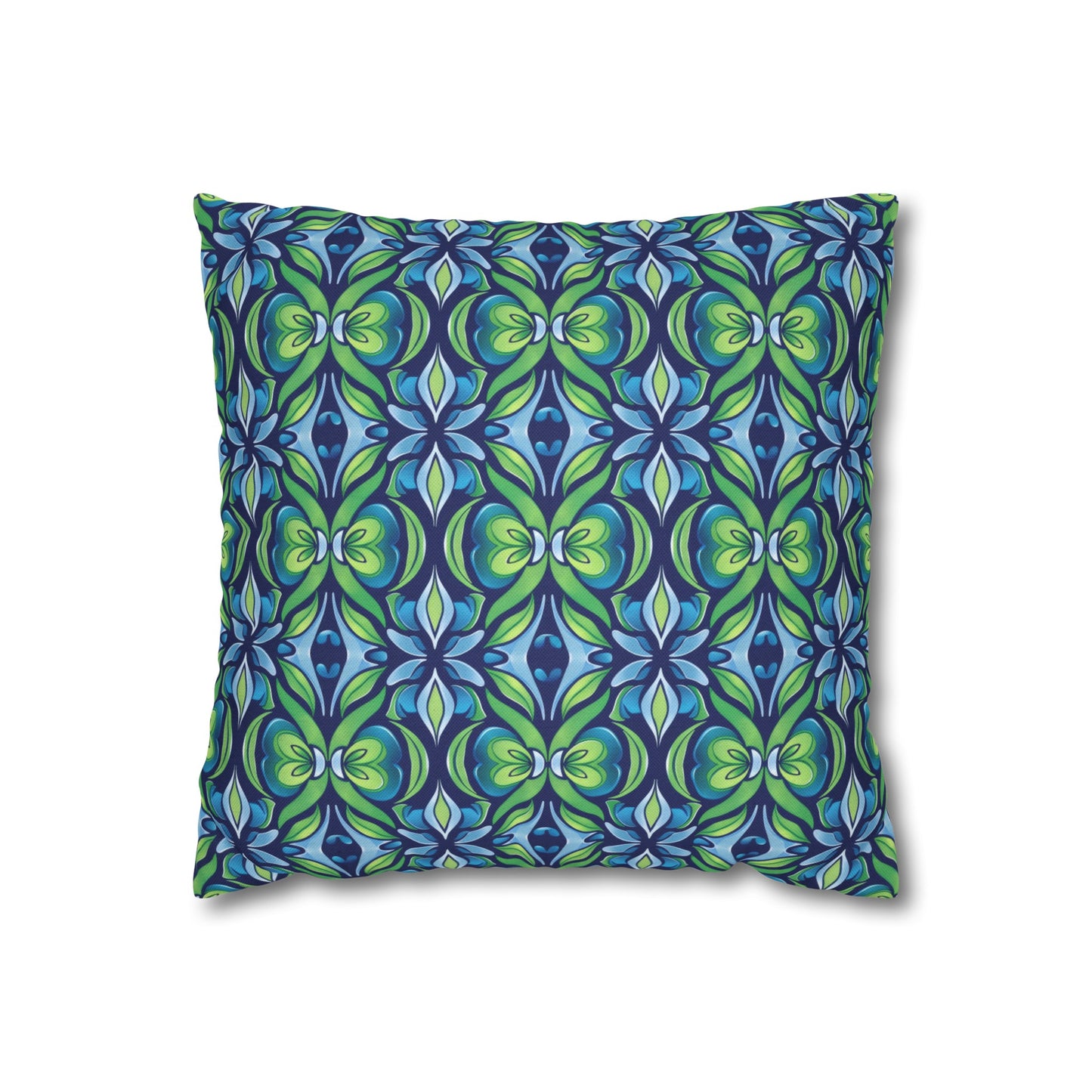 Retro Abstract Blue and Green Floral Pattern Spun Polyester Square Pillowcase 4 Sizes