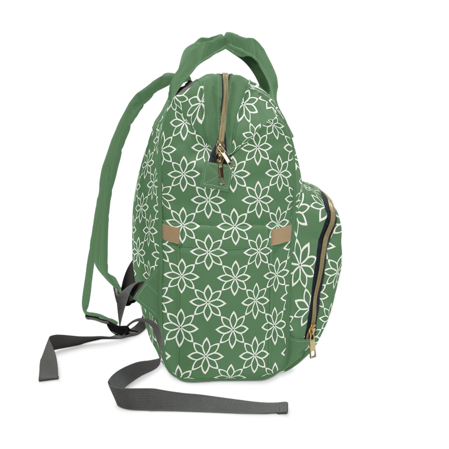 Modern Minimalist Green and White Geometric Floral Design Multifunctional Diaper Backpack