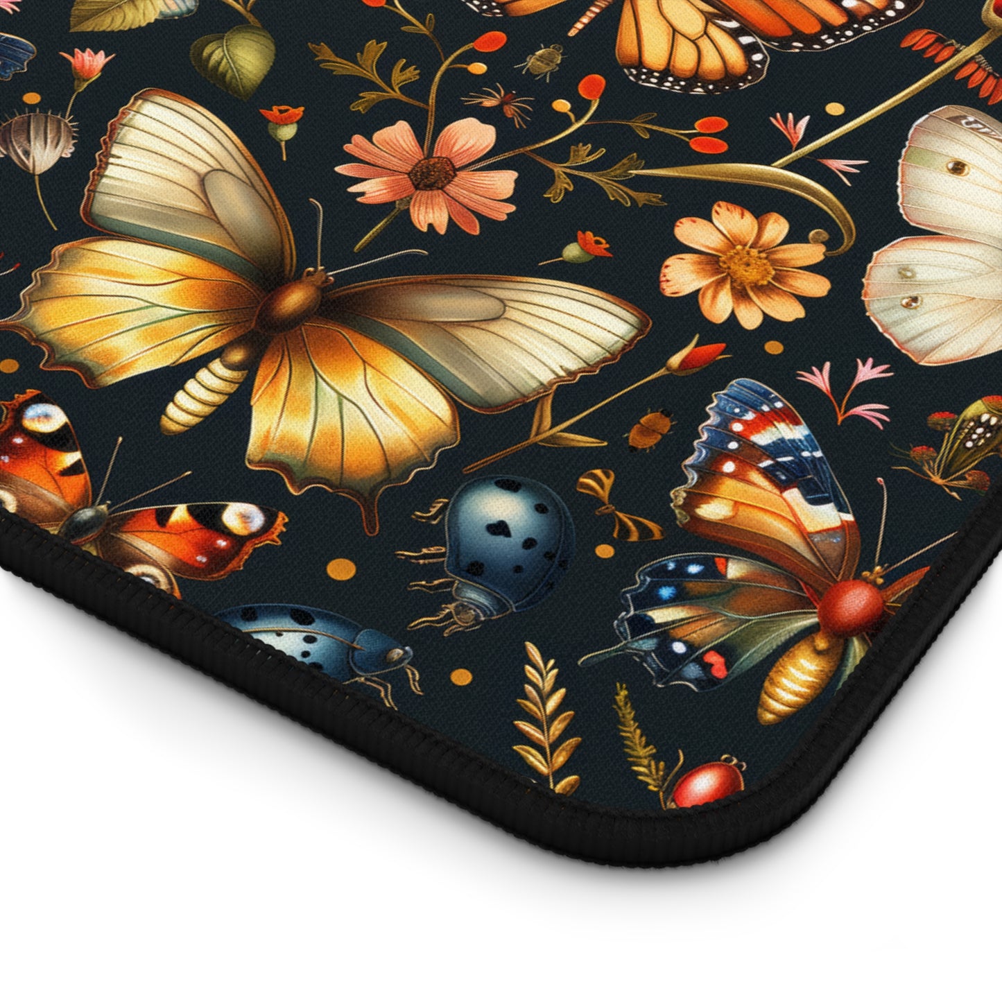 Enchanted Garden of Butterflies and Botanicals in Rich Autumn Hues on a Deep Night Background Extended Gaming Mouse Pad Desk Mat - 3 Sizes