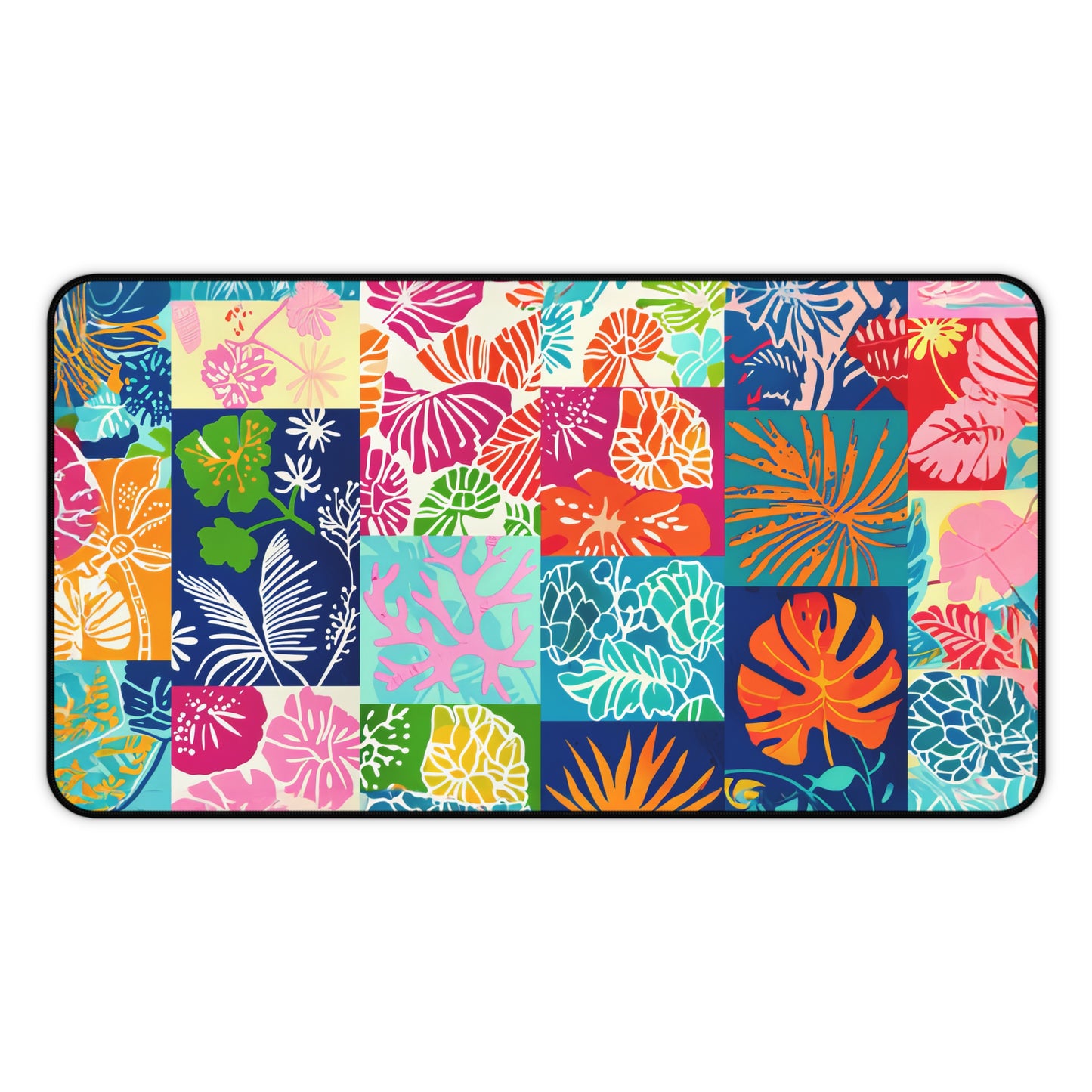 Vibrant Mosaic of Tropical Unique Shapes and Hues, from Vivid Oranges to Deep Blue Leaves and Flowers Extended Gaming Mouse Pad  Desk Mat  - 3 Sizes