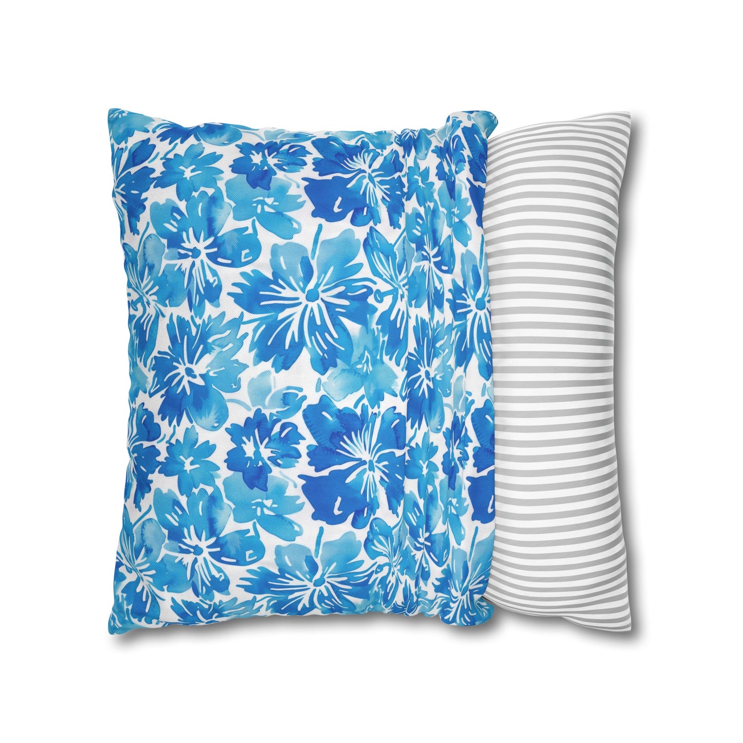 Tranquil Tropics: Soft Blue Tropical Flowers Spun Polyester Square Pillowcase 4 Sizes