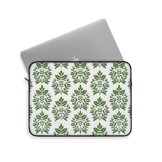 Verdant Harmony in Elegant Green Botanical Block Print Pattern Laptop or Ipad Protective Sleeve 3 Sizes Available