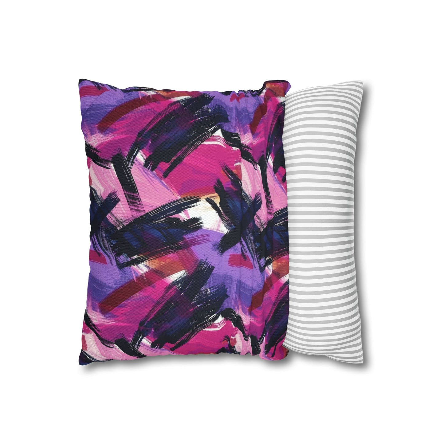 Vibrant Rebellion Brush Strokes in Hot Pink and Cool Purple on a Moody, Dark Background Spun Polyester Square Pillowcase 4 Sizes